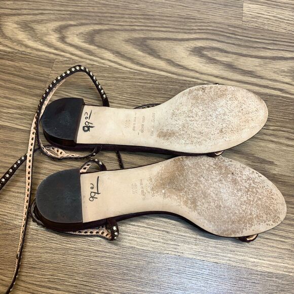 Sergio Rossi Womens Studded Strappy Open Toe Ankle Wrap Sandals Brown Size 38.5 - Picture 8 of 11